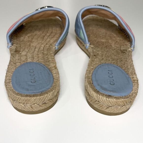 Gucci Pilar Marmont GG Espadrille Sandals EU 38 US 8 Pastel Stripe Flat Slide - Picture 7 of 11